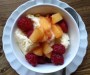 Corn Ice Cream with Peaches and Raspberries