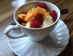 Corn Ice Cream with Peaches and Raspberries